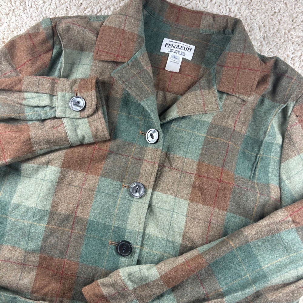 Vtg Pendleton Women Wool Plaid Jacket XL Green Brown Heritage Limited Edition